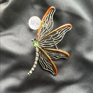 Elegant Dragonfly Brooch with Orange and Green Accents